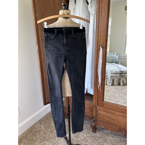 Maje Denim - Maje Black Wash High Rise Skinny Jeans Velvet Waist‎ Stretch Size 24